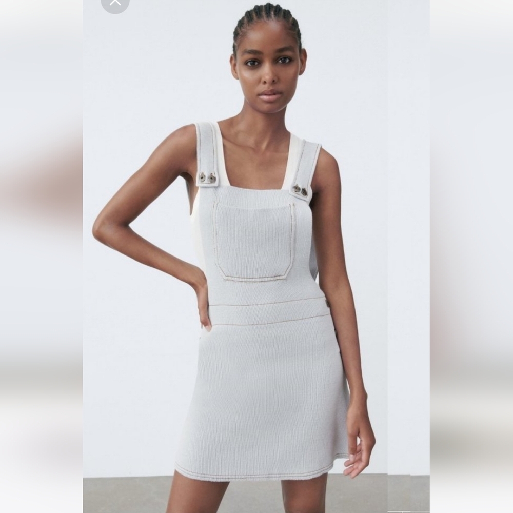 Zara Light Blue Knit Overall Dress NWT Small